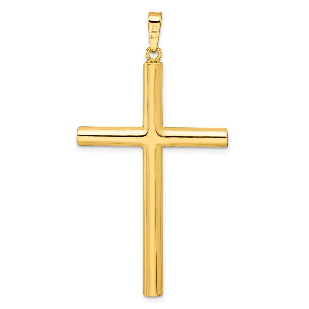 Sterling Silver Gold-tone Diamond-cut Center Hollow Cross Pendant