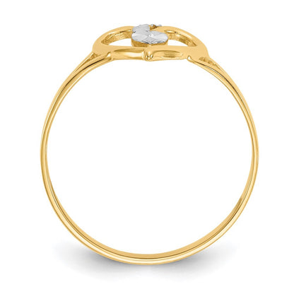 14K Yellow Gold and White Rhodium Polished Heart Ring