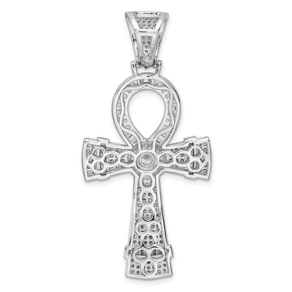 Sterling Silver Rhodium-plated Polished Cubic Zirconia Ankh Cross Pendant