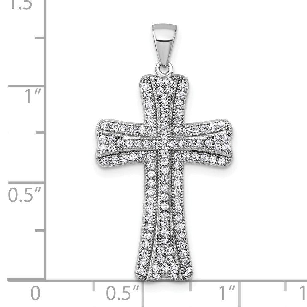 Sterling Silver Rhodium-plated Polished Cubic Zirconia Cross Pendant