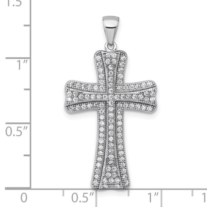 Sterling Silver Rhodium-plated Polished Cubic Zirconia Cross Pendant