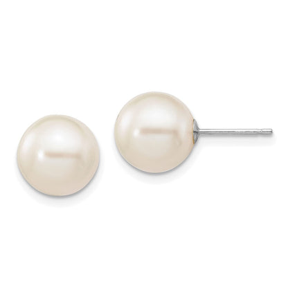 14k White Gold 9-10mm White Round Freshwater Cultured Pearl Stud Earrings