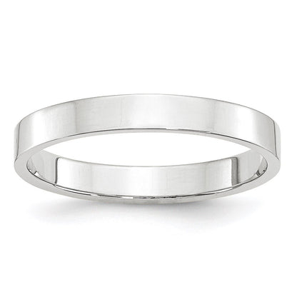 14k White Gold 3mm Lightweight Flat Wedding Band Size 6