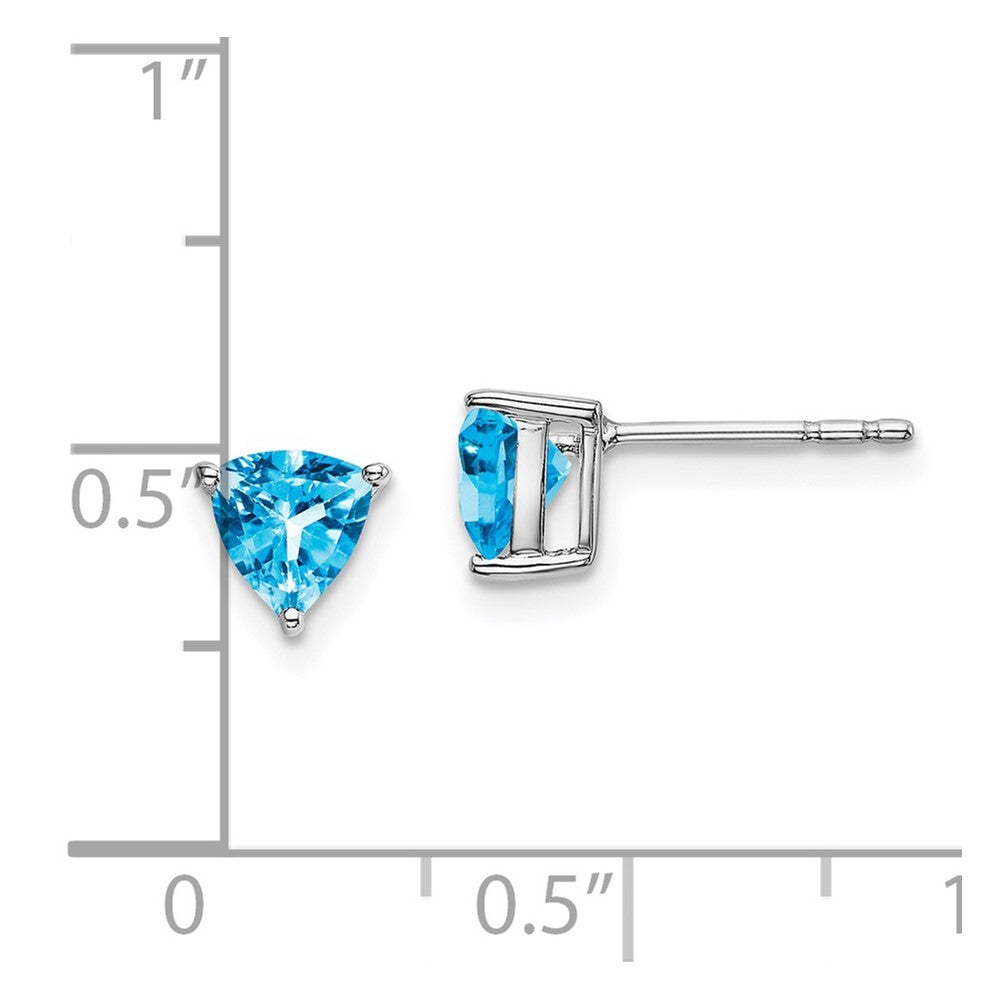 14k White Gold Trillion Blue Topaz Stud Earrings Gift for Women