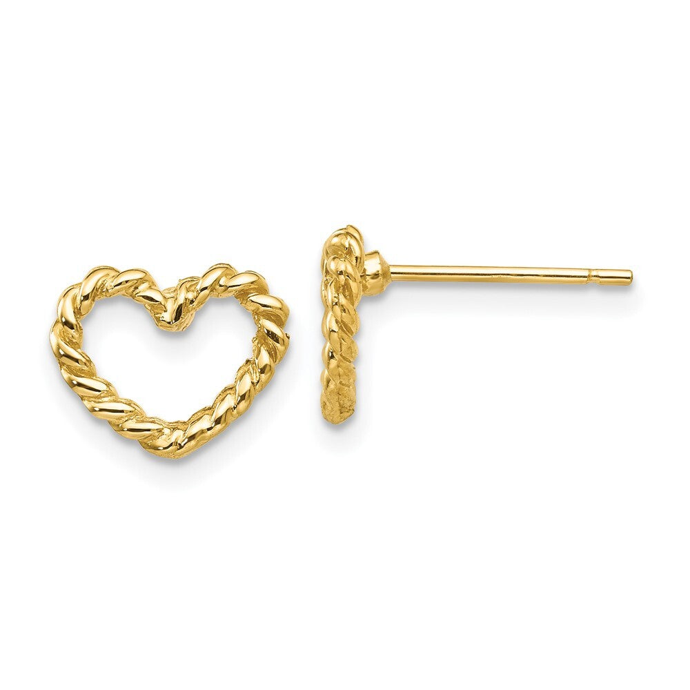 14k Yellow Gold Heart Stud Earrings