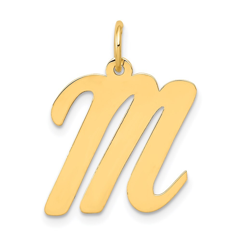 14k Yellow Gold Large Script Letter M Initial Charm Pendant for Women