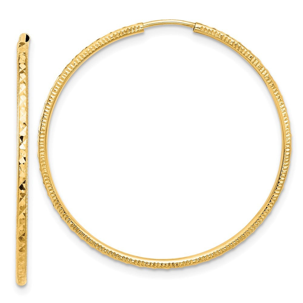 14k Yellow Gold Diamond-Cut 1.50mm Endless Hoop Earrings