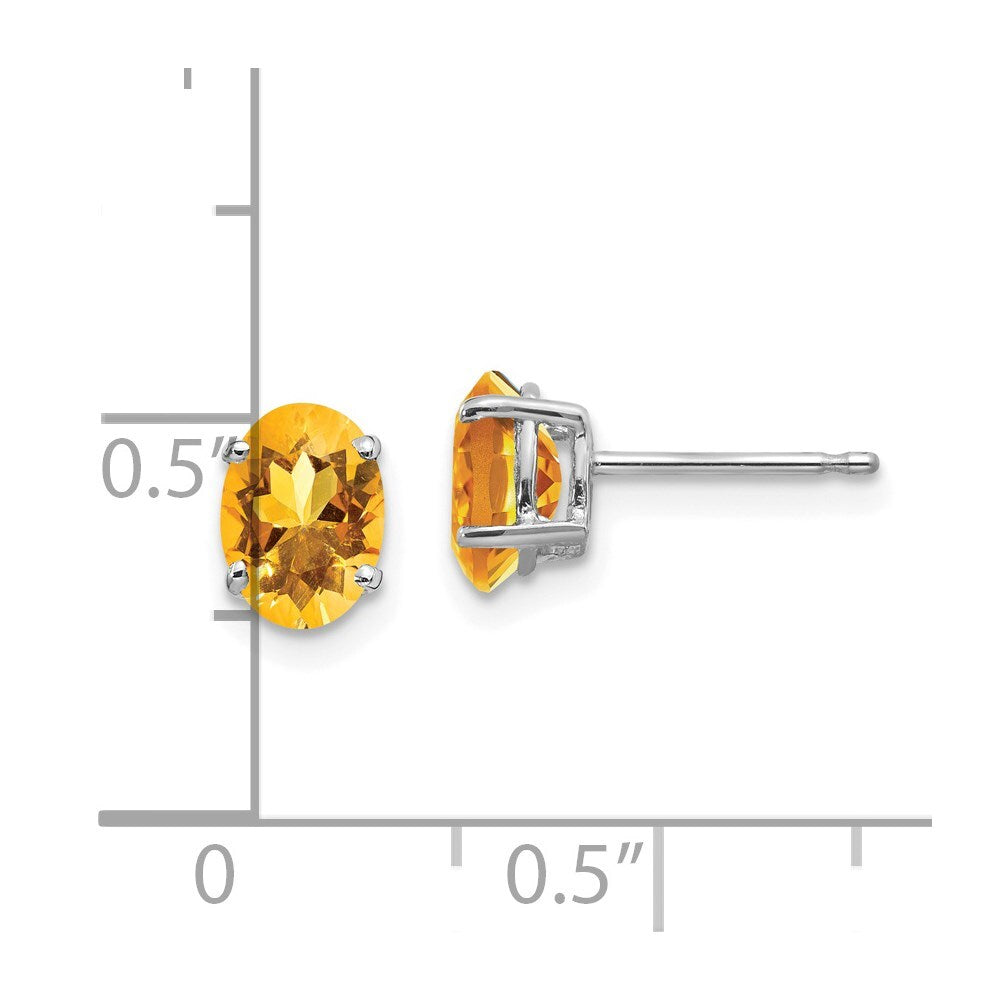 14k White Gold 7x5mm Oval Citrine Stud Earrings