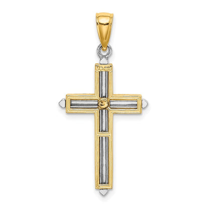 14k Two-tone Gold Polished Cross Charm Pendant for Women