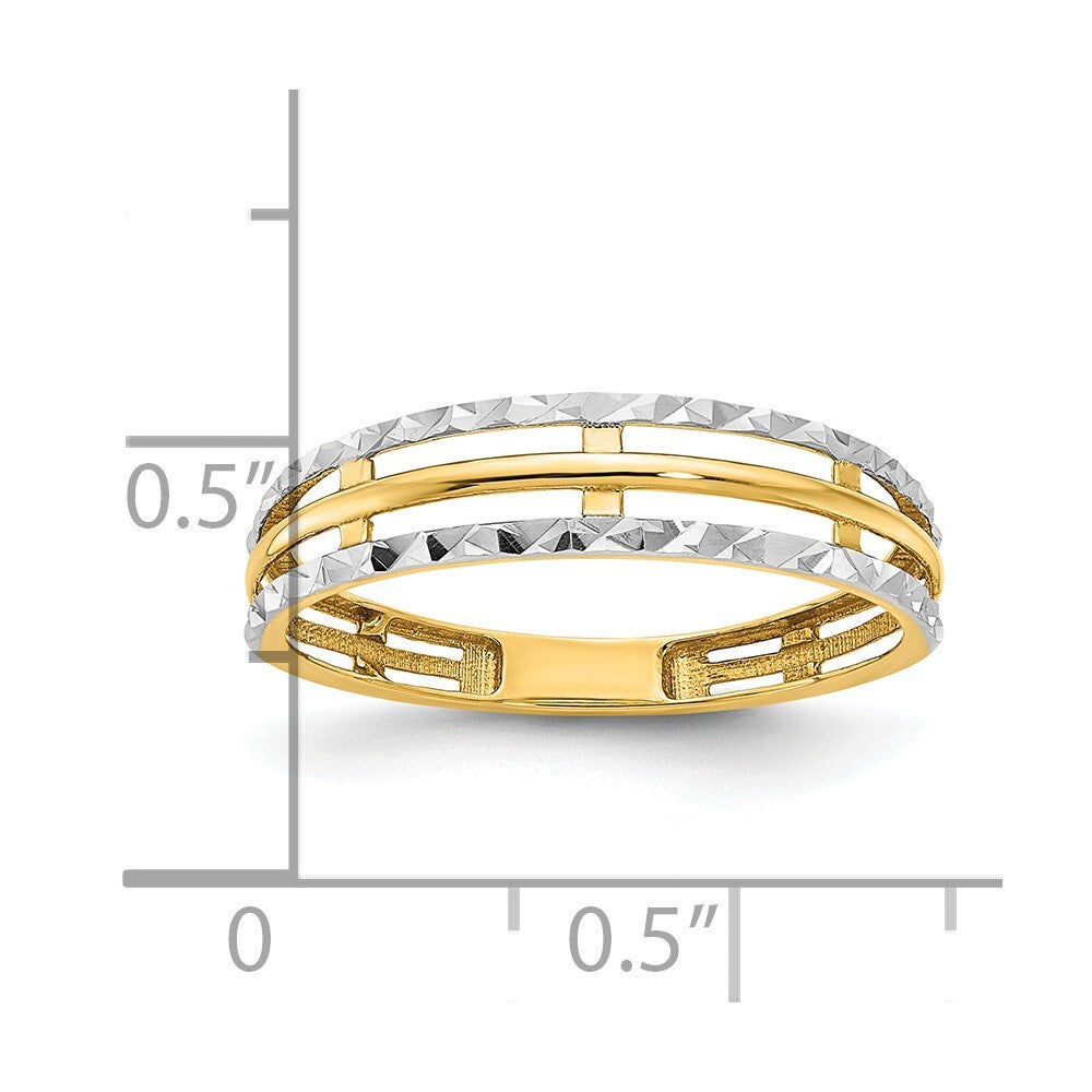 14K Yellow Gold w/White Rhodium Polished Diamond-Cut Ring Size 7