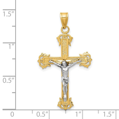 14k Two-tone Gold Diamond-cut Crucifix Pendant for Women