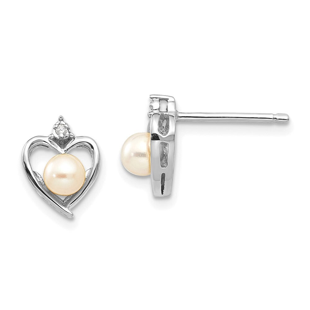 14k White Gold FWCultured Pearl and Diamond Heart Stud Earrings Gift for Women