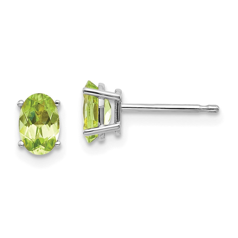 14k White Gold 6x4 Oval August/Peridot Earrings