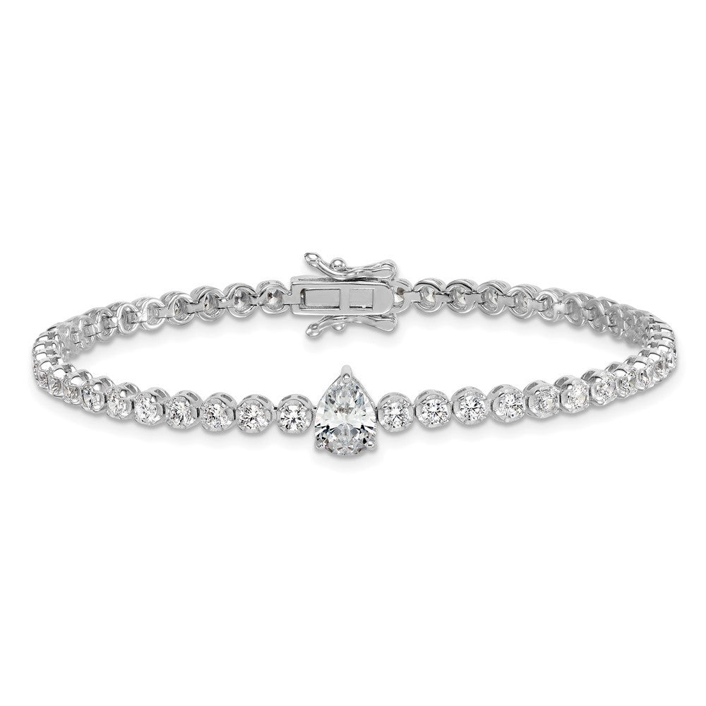 Sterling Silver Rhodium-plated  Round and Pear Teardrop CZ 7.25" Bracelet