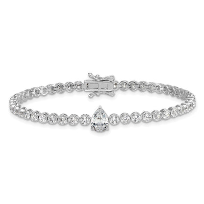 Sterling Silver Rhodium-plated  Round and Pear Teardrop CZ 7.25" Bracelet