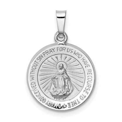14k White Gold Polished / Satin Miraculous Medal Hollow Pendant for Women