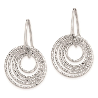 Sterling Silver Rhodium-plated Diamond-cut Circles Dangle Earrings