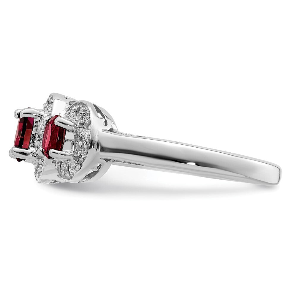 Sterling Silver Rhodium-plated 3 Stone Garnet & Diamond Ring Size 7