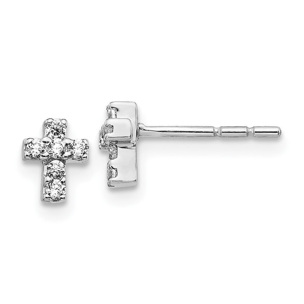 14k White Gold Diamond Cross Stud Earrings Gift for Women