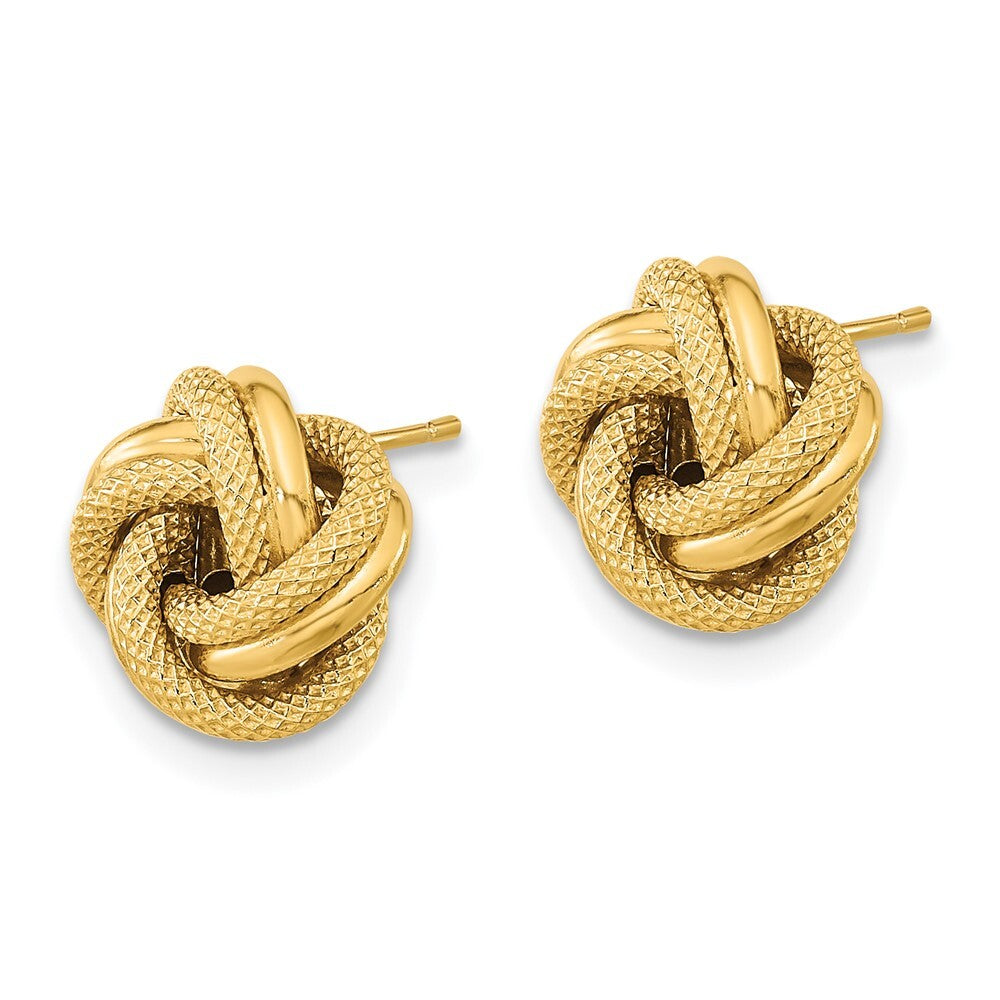 14k Yellow Gold Polished Textured Double Love Knot Stud Earrings Gift for Women