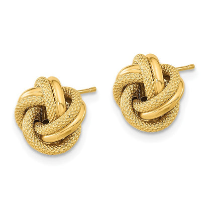 14k Yellow Gold Polished Textured Double Love Knot Stud Earrings Gift for Women