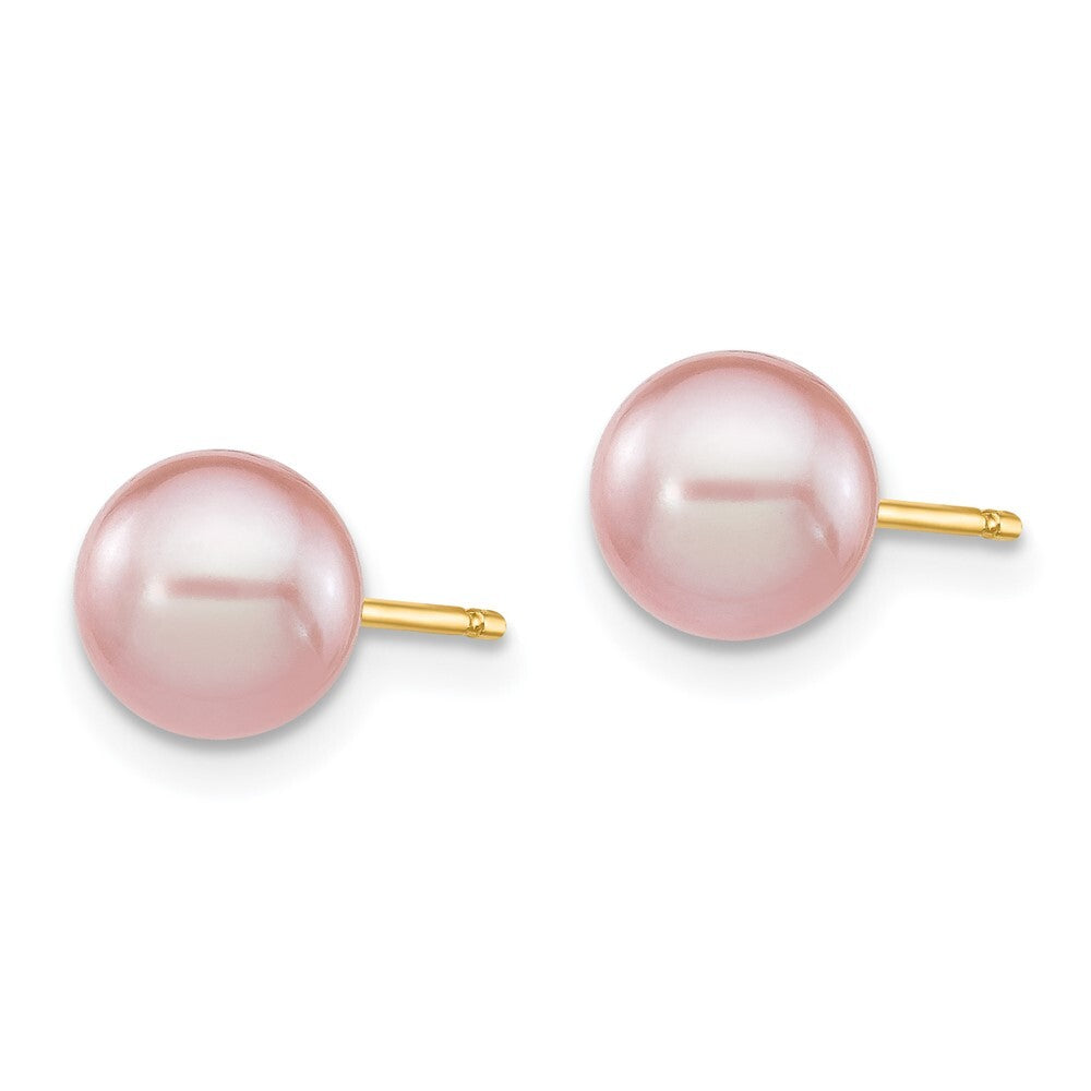 14k Yellow Gold 6-7mm Purple Round Freshwater Cultured Pearl Stud Earrings
