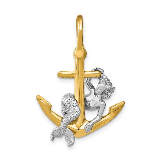 14K Two-Tone Gold 3-D Anchor and Mermaid Charm