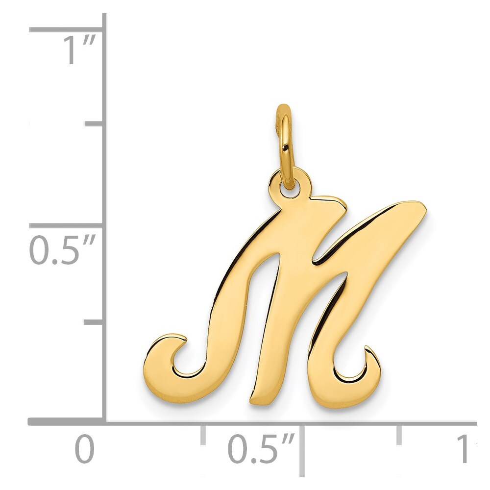 14k Yellow Gold Script Letter M Initial Charm Pendant for Women