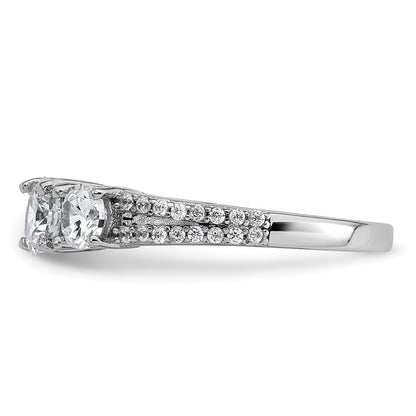 Sterling Silver Rhodium-plated Polished CZ Three Stone Ring Size 6