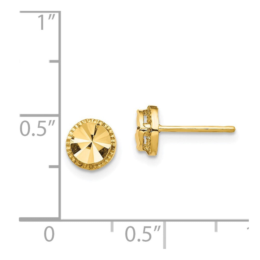 14k Yellow Gold Diamond-Cut Round Stud Earrings Gift for Women