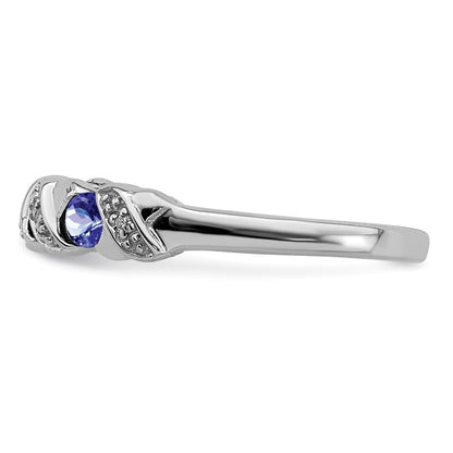 Sterling Silver Rhodium Tanzanite & Diamond Ring Size 8