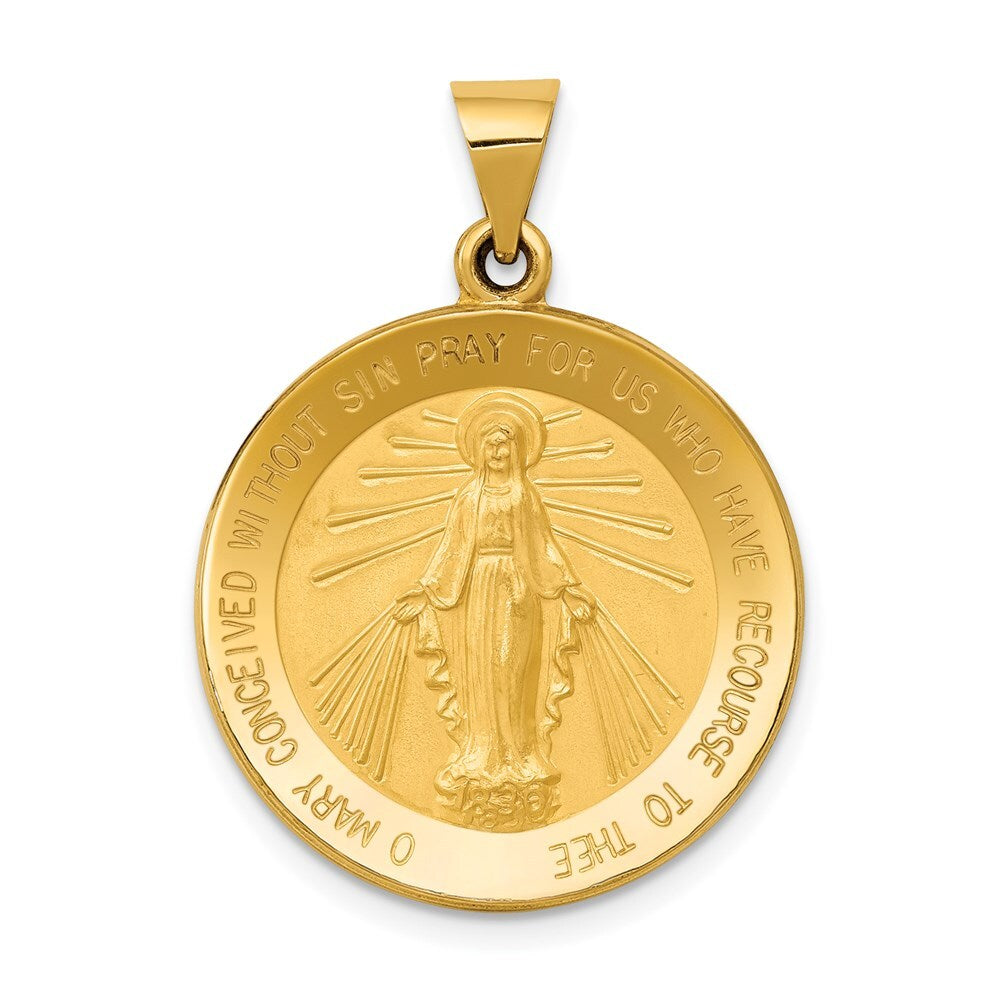 14k Yellow Gold Miraculous Medal Hollow Pendant