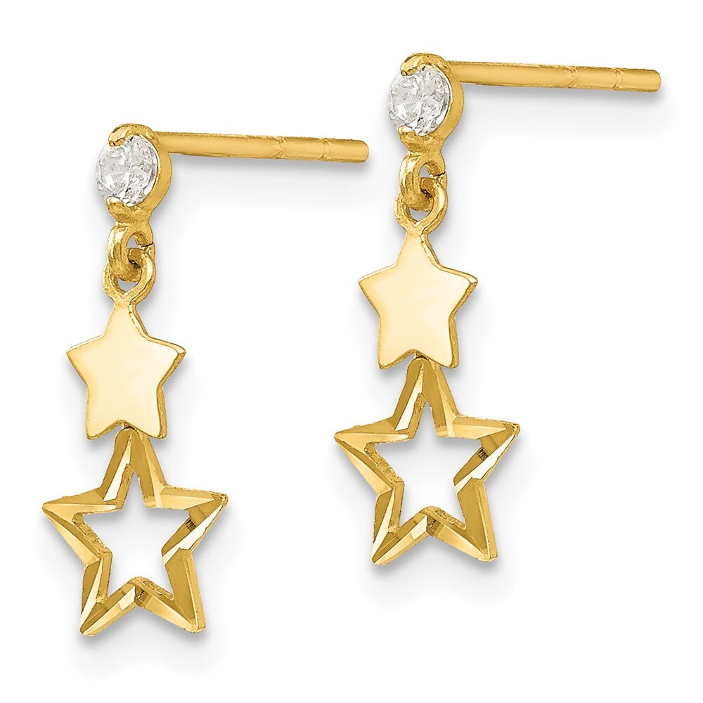 14k Yellow Gold Cubic Zirconia Polished Star Dangle Earrings