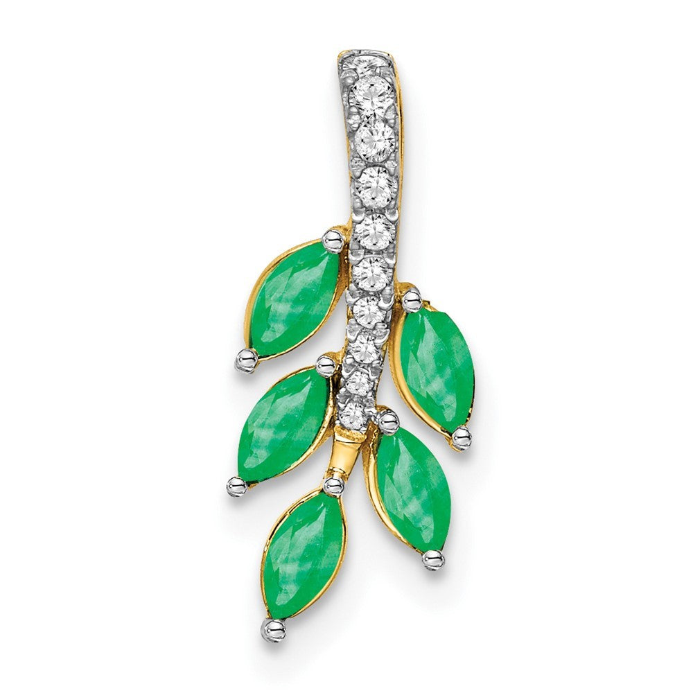 14k Yellow Gold Marquise Emerald and Diamond Leaf Chain Slide
