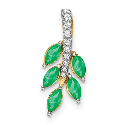14k Yellow Gold Marquise Emerald and Diamond Leaf Chain Slide