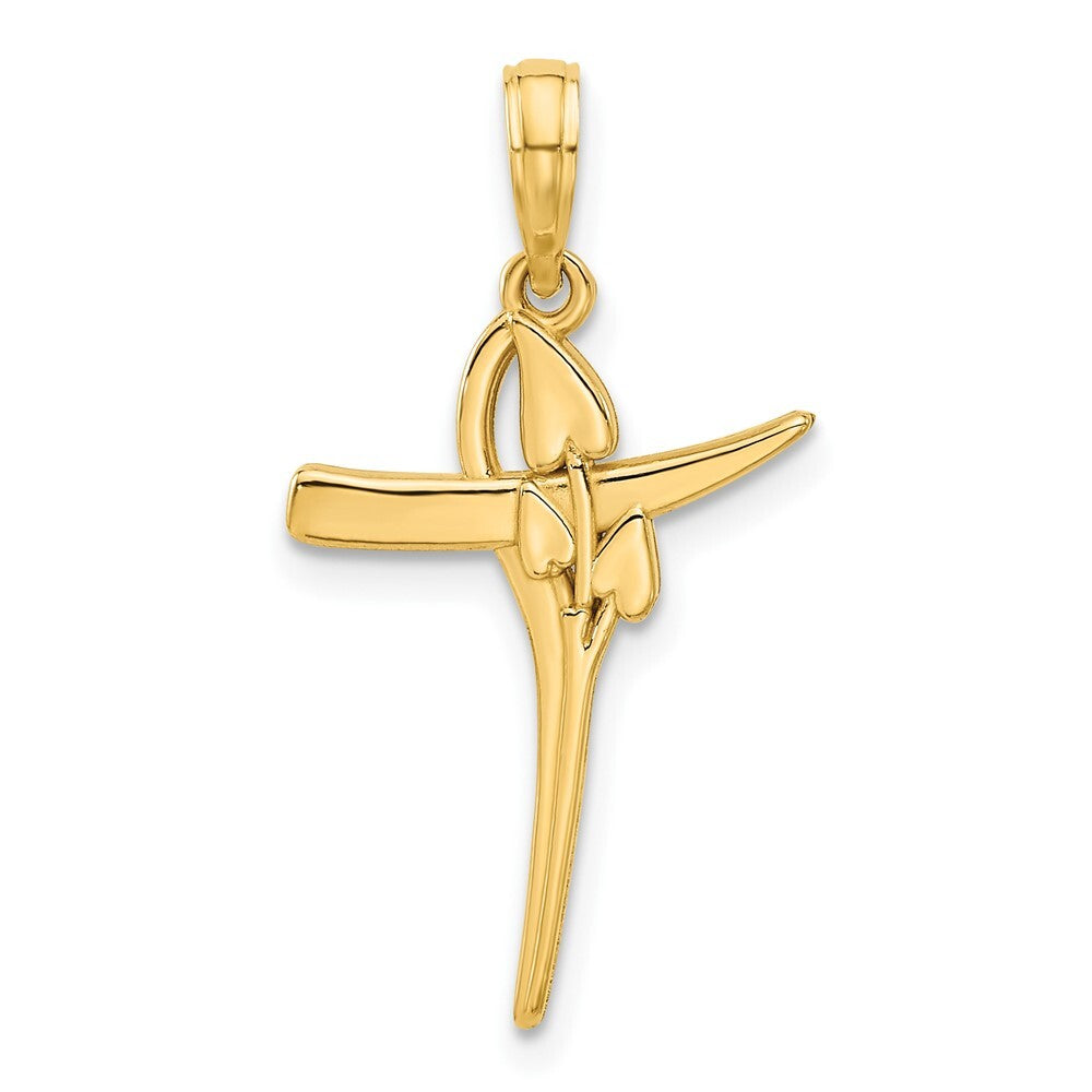 14k Yellow Gold Polished Floral Cross Pendant