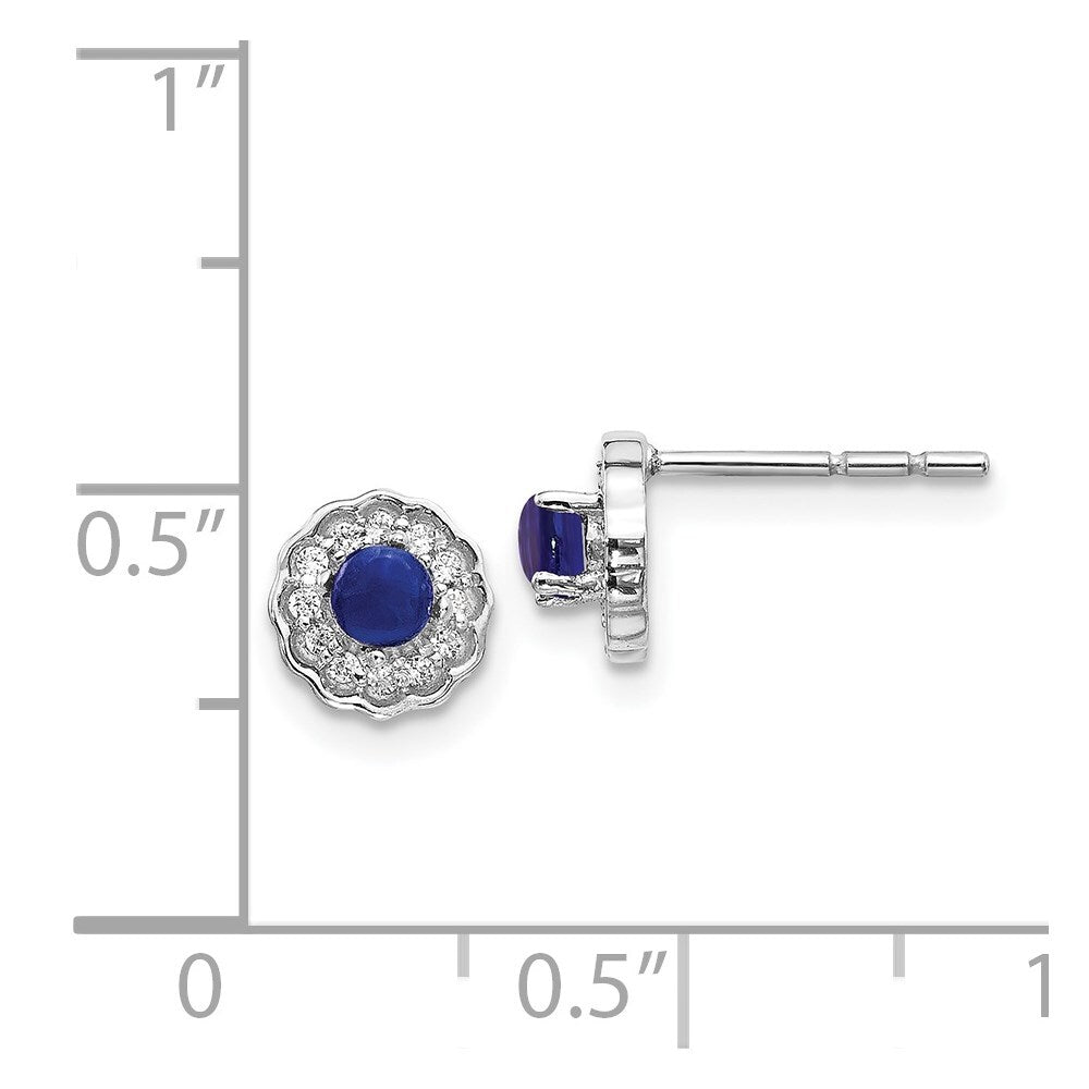 14k White Gold Diamond and Cabochon Sapphire Stud Earrings Gift for Women