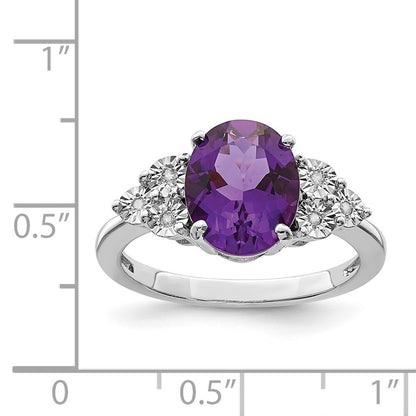 Sterling Silver Rhodium-plated Diamond & Oval Amethyst Ring Size 7