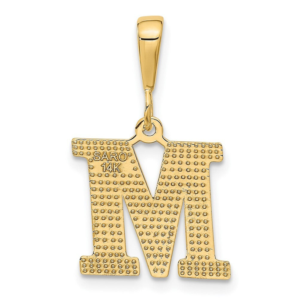 14k Yellow Gold Textured Initial M Charm Pendant for Women