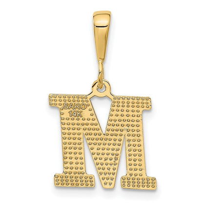 14k Yellow Gold Textured Initial M Charm Pendant for Women