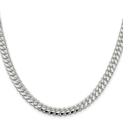 Sterling Silver Rhodium-plated 6.4mm Polished Domed Curb Chain Necklace