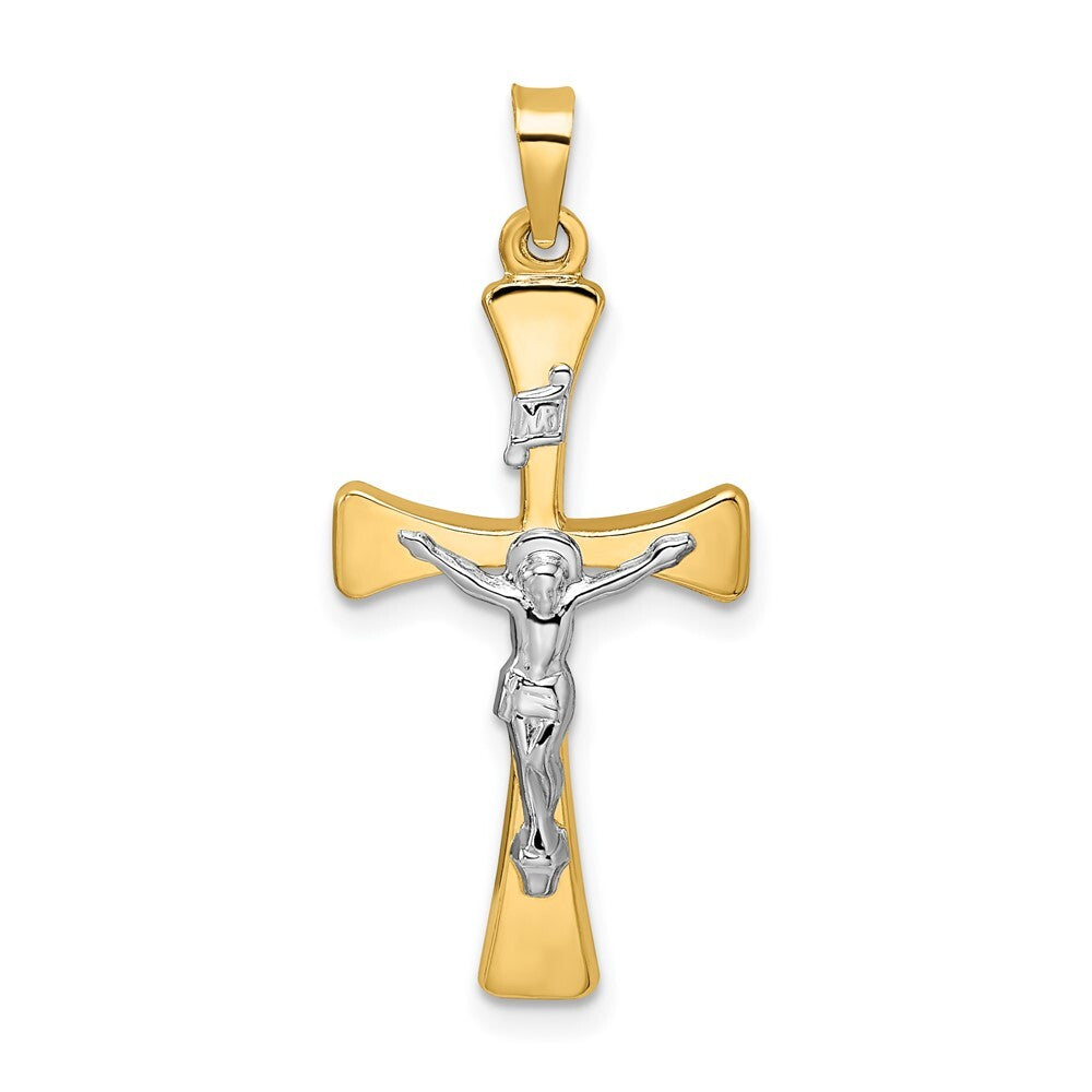 14k Two-tone Gold Polished Hollow INRI Crucifix Cross Pendant for Women