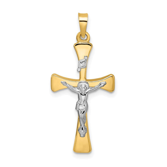 14k Two-tone Gold Polished Hollow INRI Crucifix Cross Pendant for Women