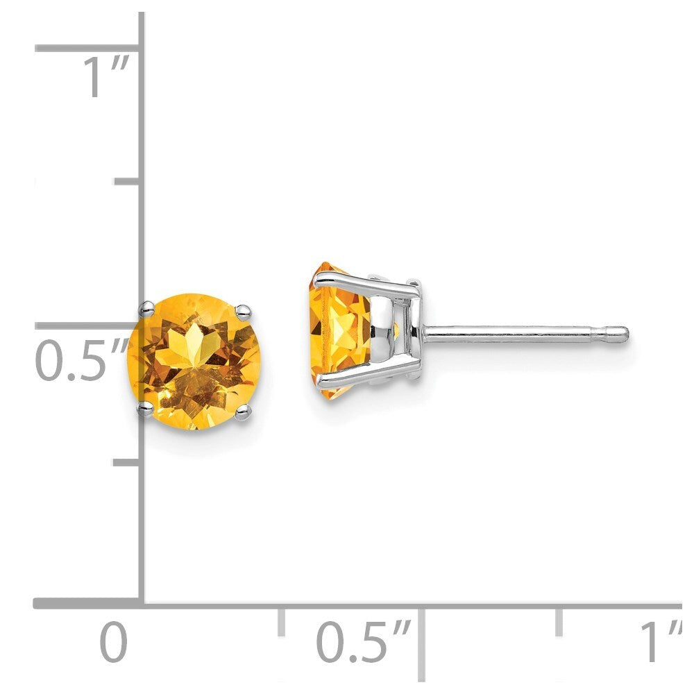 14k White Gold 6mm Citrine Stud Earrings Gift for Women