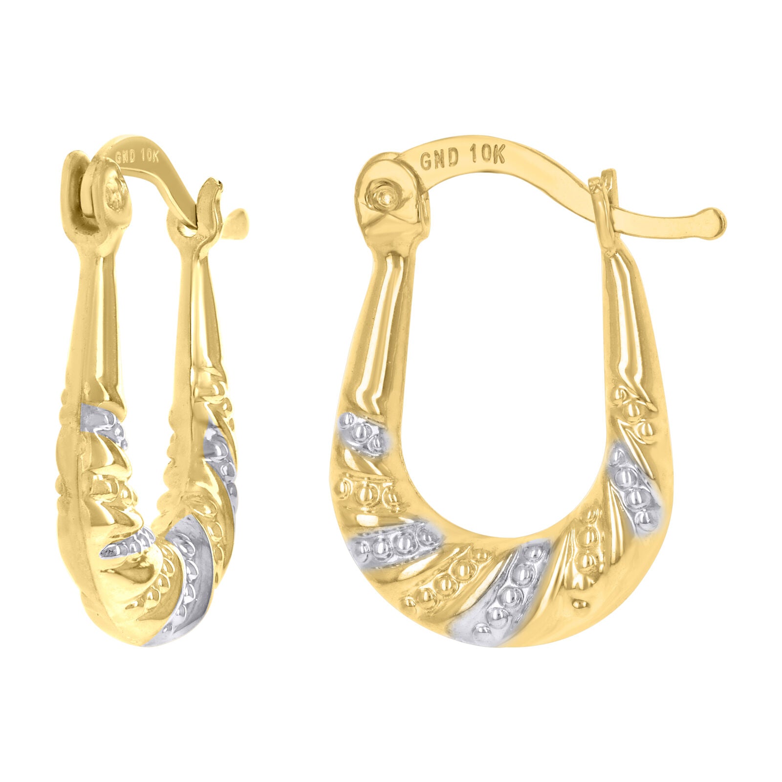 10kt Gold Two-Tone Shrimp 13mm X19mm Hinged Huggie Hoop Earrings