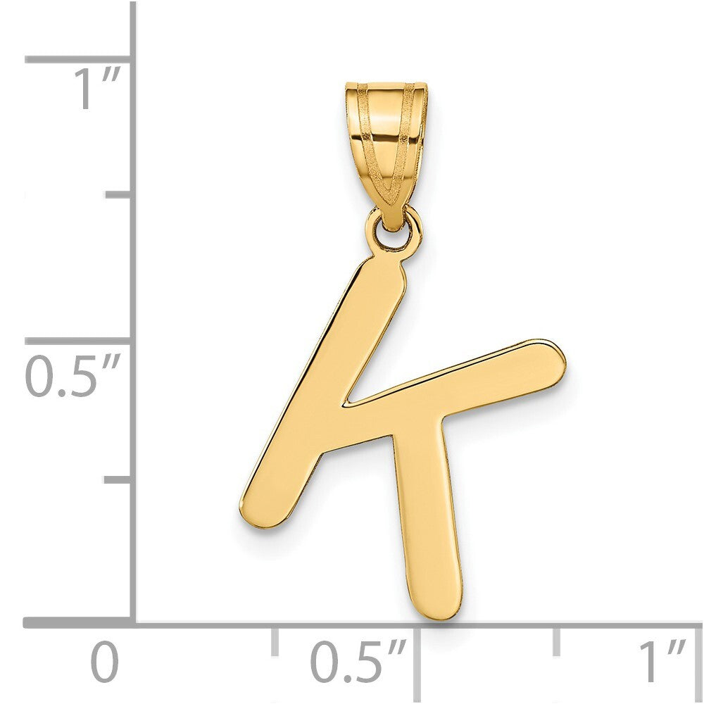 14k Yellow Gold Polished Bubble Letter K Initial Pendant for Women
