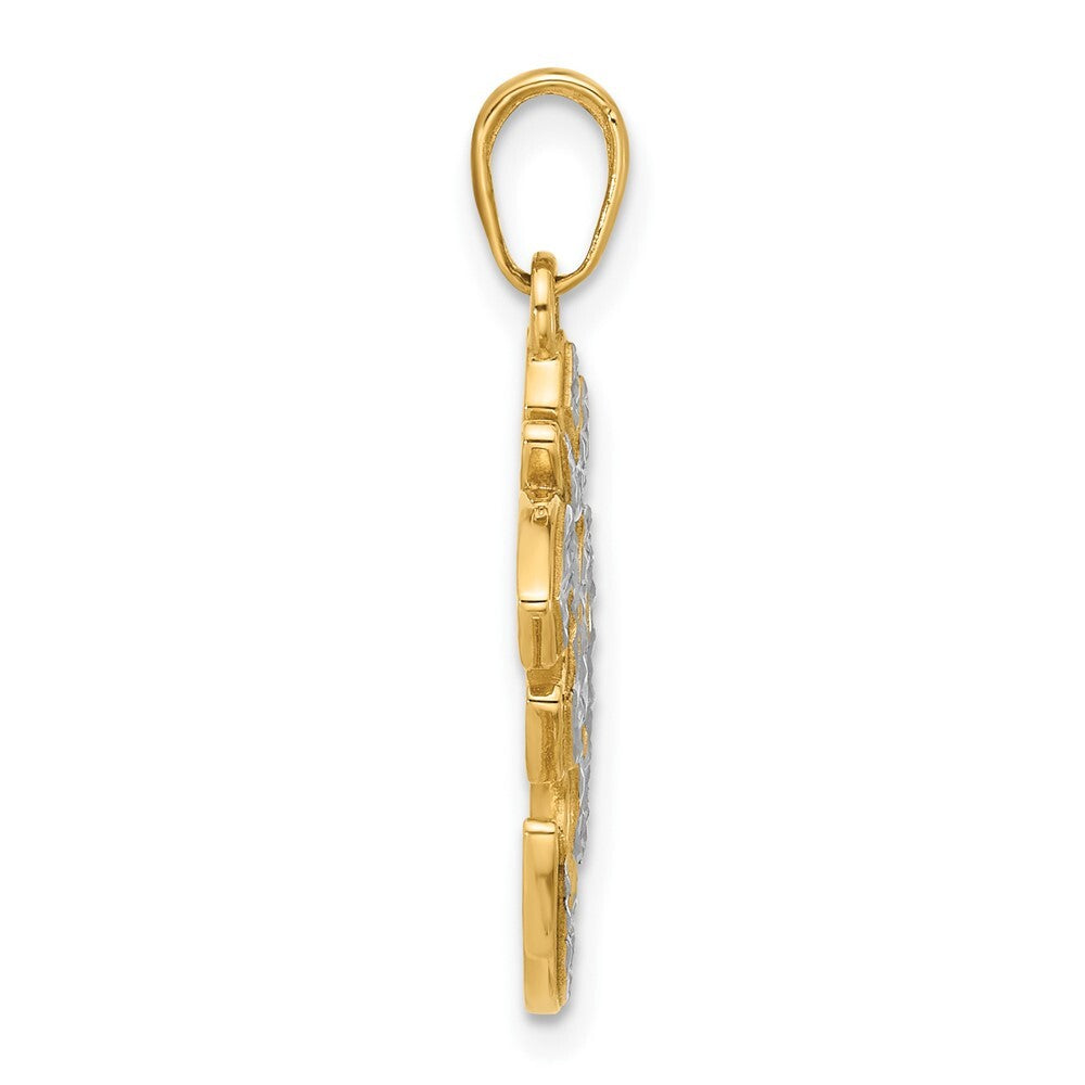 14k Yellow Gold and White Rhodium Diamond-Cut Om Pendant for Women