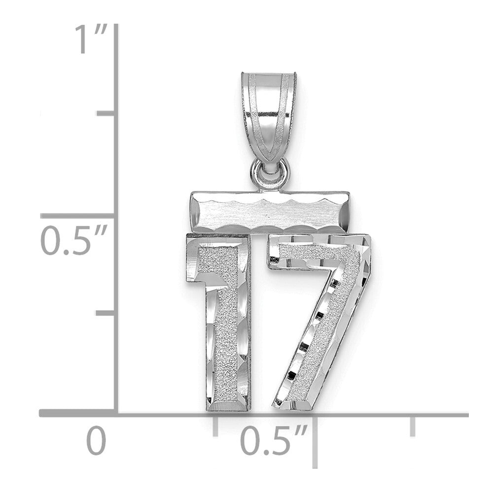 14k White Gold Small Brushed Diamond-cut Number 17 Charm Pendant for Women