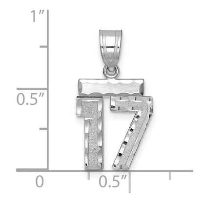 14k White Gold Small Brushed Diamond-cut Number 17 Charm Pendant for Women