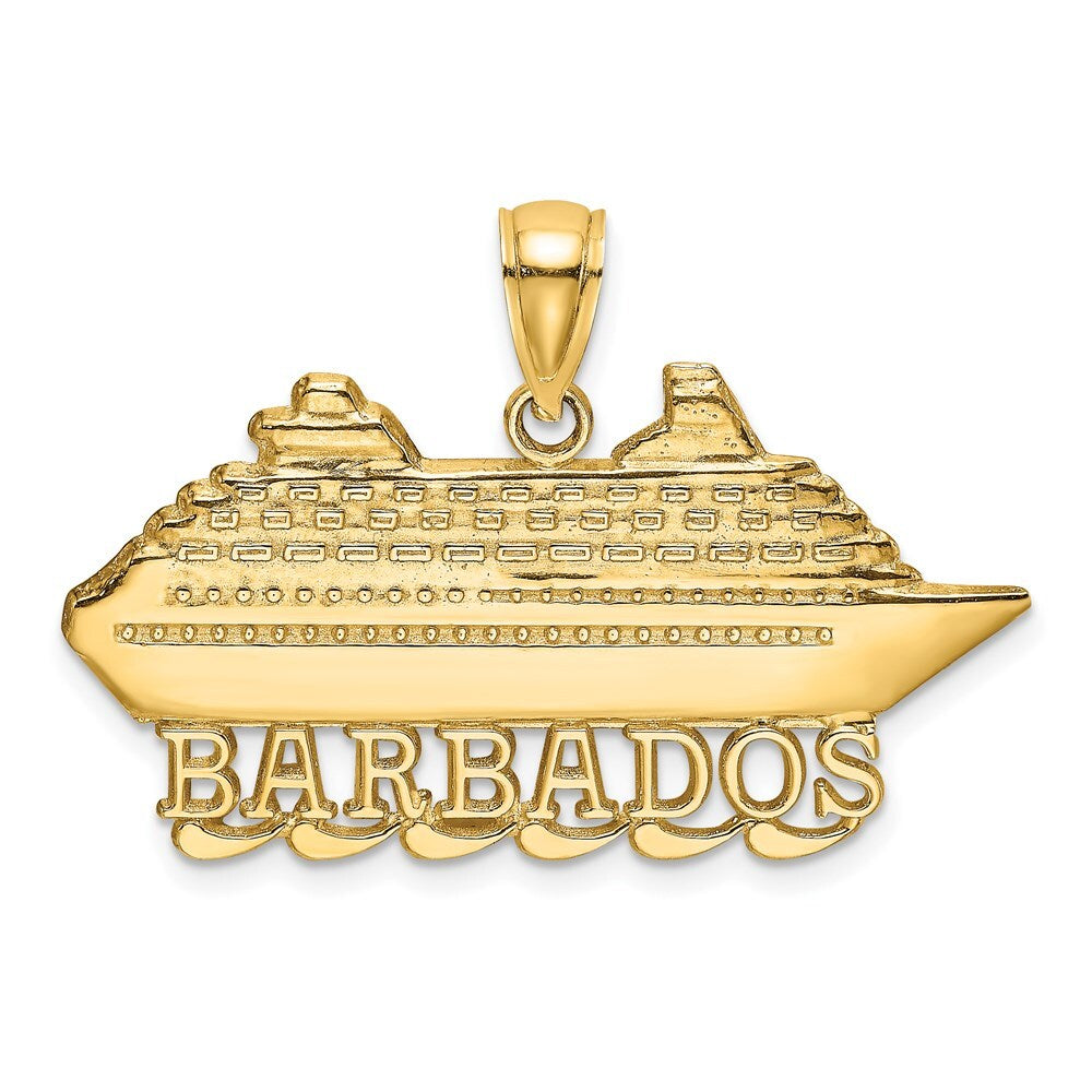 14k Yellow Gold Polished BARBADOS Cruise Ship Charm Pendant for Women